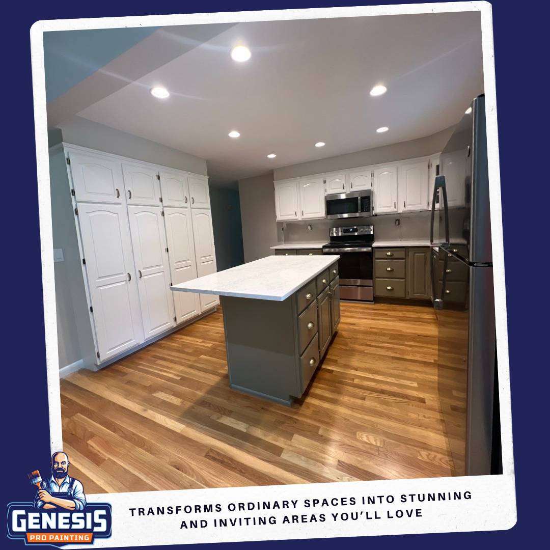 Kitchen cabinet upgrade with professional painting services by Genesis Pro Painting in Bedford Hills, NY.